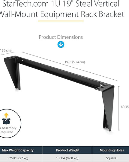 StarTech.com 1U Wall Mount Patch Panel Bracket – 19 in – Steel - Vertical Mounting Bracket for Networking and Data Equipment, TAA (RK119WALLV)