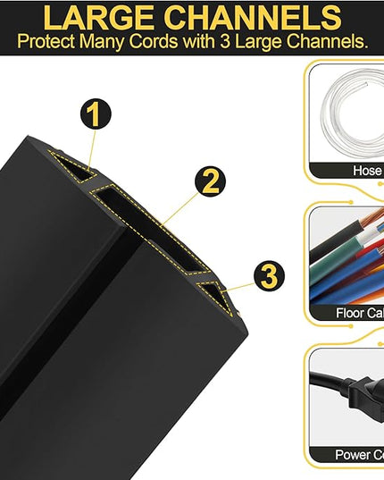 MYFAMIREA 20FT Floor Cord Cover Heavy Duty Cable Cover Protector 3 Channels Extension PVC Floor Wire Cover Outdoor Cord Hider Management Cord Cover for Wire on Floor Home Office Outdoor (2PCS 10FT)