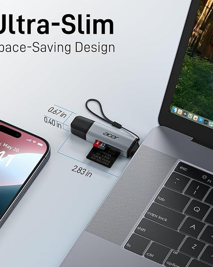 acer SD Card Reader USB C, Dual Slots USB 3.0 Type C to Micro SD Card Adapter, Memory Card Reader for MicroSD, SDHC, SDXC, Compatible with Laptop, PC, iPhone16/15, MacBook Pro/Air, iPad Pro, Android