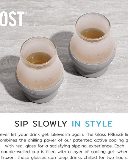 Host Glass Sipping FREEZE Insulated Drinking Glasses for Bourbon, Double Walled Glasses with Active Cooling Gel, Glass Cups Gray 6oz Set of 2