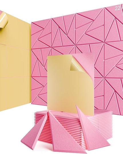 22 Pack Acoustic Panels with Self-Adhesive, 12"X 12"X 0.4"Sound Proof Foam Panels, Sound Panels High Density, Soundproof Wall Panels for Home Studio Office Pink