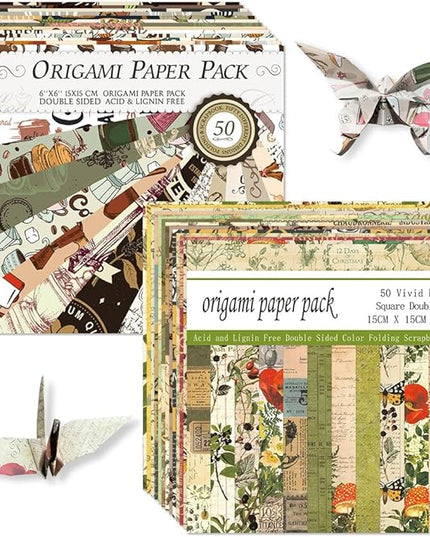 Origami Paper Kit Dobule Sided 100 Sheets 100 Colors 6 Inch Japanese Chiyo Square Easy Fold Arts Crafts DIY Handwork Origami Papers Coffee Newspapers