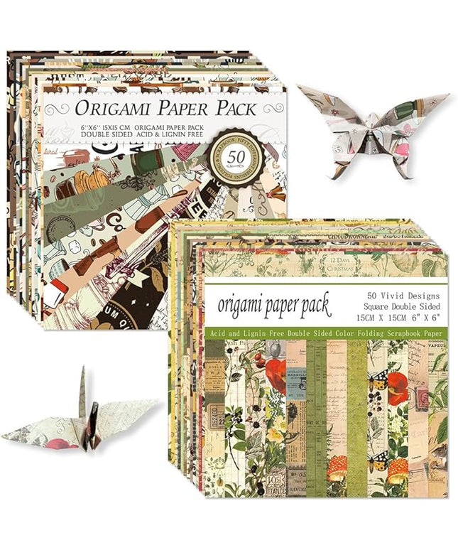 Origami Paper Kit Dobule Sided 100 Sheets 100 Colors 6 Inch Japanese Chiyo Square Easy Fold Arts Crafts DIY Handwork Origami Papers Coffee Newspapers