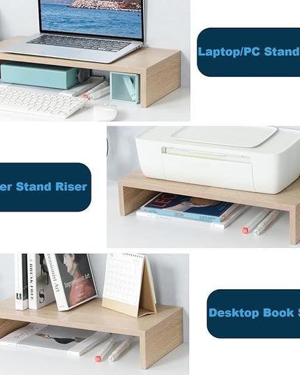 TEAMIX 20 Inch Wood Monitor Stand Riser, Wooden Desktop Stand for PC/TV/Laptop/Printer, Cozy Monitor Riser with Storage, Computer Stand Space-Saving