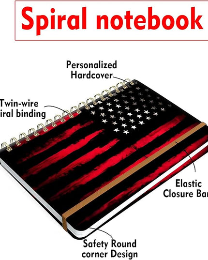 Spiral Journal Notebook for Women, Hardcover A5 College Ruled Notebook, 60 Sheet, Thick Paper, Cute Lined Journal for School, Office & Work, 6 x 8.4 in(Black Red American Flag)