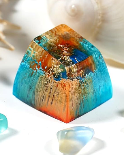 Blue and Orange Sea Coral Reef Ocean Artisan Keycap R1 SA Profile Custom Keycaps 1U ESC Handmade Gaming Resin Key Cap Cherry MX Switch Compatible Mechanical Keyboard Lover Gift