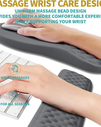 Hokafenle 2 in 1 Ergonomic Mouse Pad Wrist Support & Wrist Rest for Computer Keyboard Set, with Relieve Carpal Tunnel Pain Massage Bulge and Full Memory Gel Design (2In1 Set, Dark Gray)