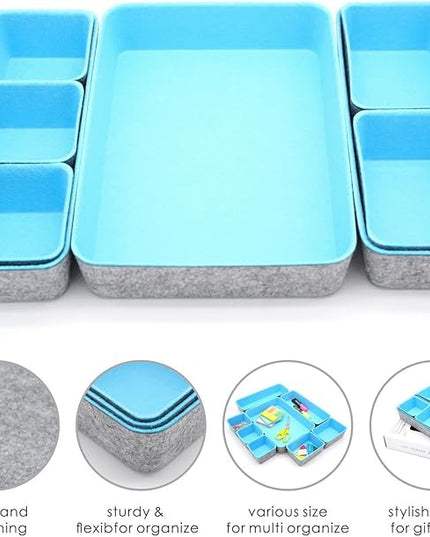 Welaxy Drawer organizers bins dividers storage trays shallow organizing box for office supplies makeup nightstand catchall key holder cozy room decor 8-piece (Baby blue)
