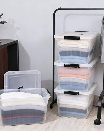 Zopnny 25 Quart Clear Storage Bin with Handle, Plastic Storage Latch Box with Lid, 4 Pack