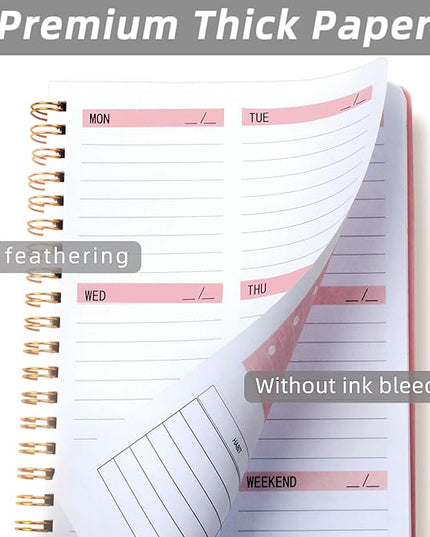 Undated Weekly Planner- Weekly Goals Notebook, A5 To Do List Planner, Habit Tracker Journal with Spiral Binding, 5.7 x 8.0 inches