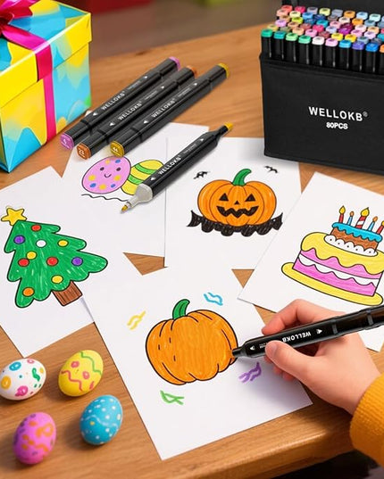 Alcohol Markers,80 Colors Dual Tip Permanent Art Markers for Adults Coloring Illustrations Sketch,Christmas gift,Alcohol Based Marker with Case,for Book Painting Card Making