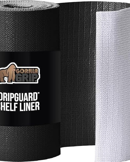 GORILLA GRIP DripGuard Shelf Liner, Non Adhesive Drawer and Kitchen Cabinet Protector, Slip Resistant BPA Free Smooth Surface Plastic Liners for Cabinets, Bathrooms, Closets, 17.5x120 Inch, Black
