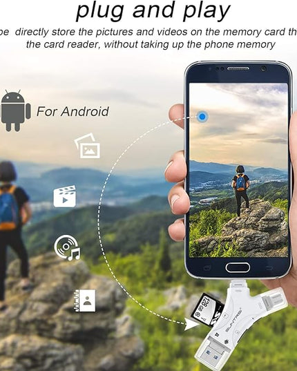 SD Card Reader for iPhone/ipad/Android/Mac/Computer/Camera,4 in1 Micro SD Card Reader Trail Camera Viewer, Portable Memory Card Reader SD Card Adapter for SD and TF Cards(White)