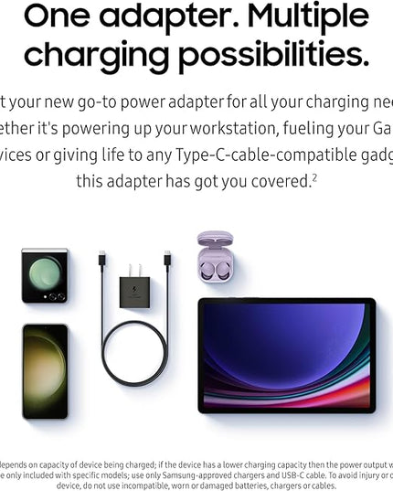 SAMSUNG 25W Wall Charger Power Adapter with Cable, Super Fast Charging, Compact Design, Compatible with Galaxy and USB Type C Devices, White