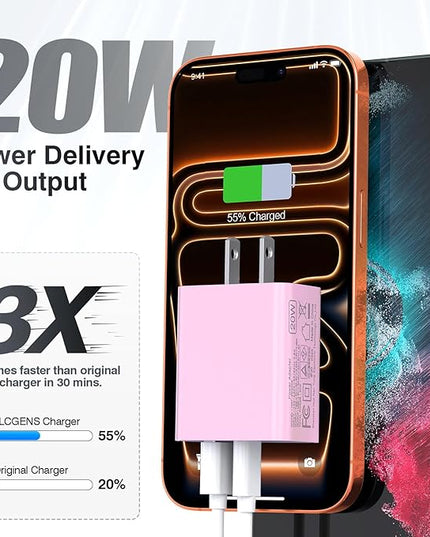LCGENS USB C Wall Charger Block 20W, 2-Pack Dual Port PD Power Delivery Fast Type C Charging Block Plug Compatible with iPhone 13/14/15/16/17 Pro Max Plus, XS/XR/X,iPad,AirPorts,Galaxy S25/24
