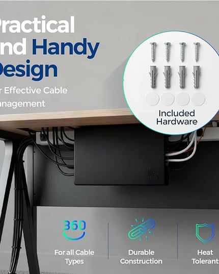 Kos Design Cable Management Box with Included Mounting Hardware – ABS Cord Organizer (12,7 x 7,8 x 4,5 in) | Heat-Tolerant Power Strip & Cable Storage | Wall-Mountable or Floor Use