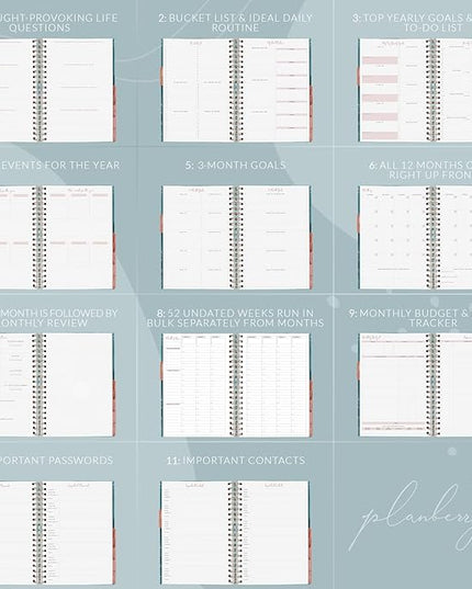PLANBERRY Hourly Schedule Planner Premium – Undated Journal with Time Slots for Productivity & Budget Organizer, 6.9x8.5″ (Ocean Depths)