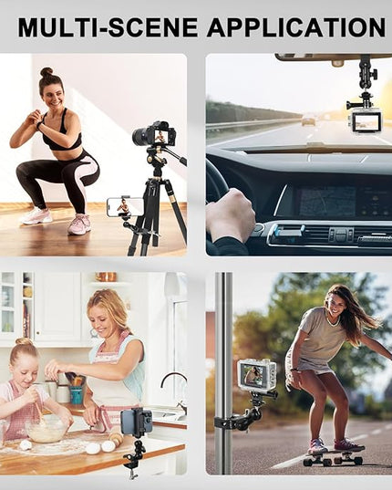 UTEBIT Super Clamp Camera Mount with 360° Ballhead Magic Arm, Super Clamp Mount with 1/4" and 3/8" Thread, Desk/Bike/Bicycle/Motorcycle/ Handlebar for GoPro, Phone, Camera, Monitor, LED Light