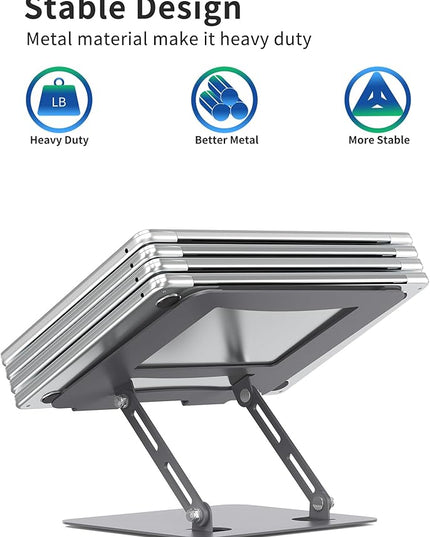 SOUNDANCE Laptop Stand for Desk with Stable Heavy Base, Adjustable Height Multi-Angle, Ergonomic Metal Riser Holder, Foldable Mount Elevator, Compatible with 10 to 15.6 Inches PC Computer, Grey
