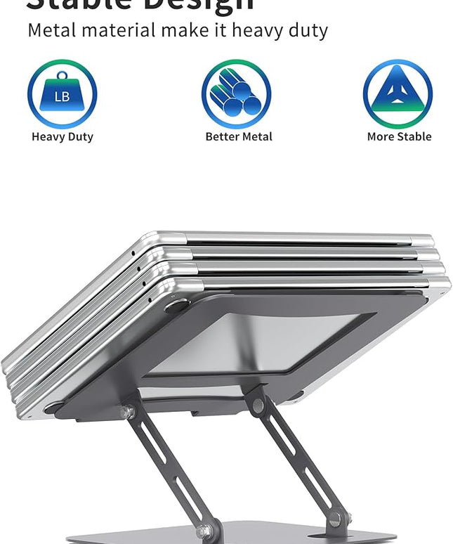 SOUNDANCE Laptop Stand for Desk with Stable Heavy Base, Adjustable Height Multi-Angle, Ergonomic Metal Riser Holder, Foldable Mount Elevator, Compatible with 10 to 15.6 Inches PC Computer, Grey