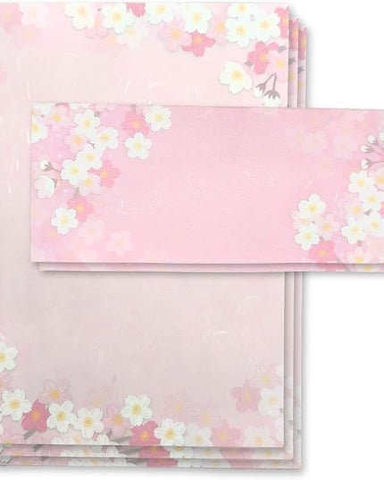 Japanese Cherry Blossom Stationery Paper and Envelopes Set, Made in Japan,15 Sheets, 8 Envelopes (Dark Pink), Elegant Washi Paper for Writing Crafts,Gift
