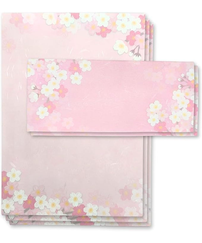 Japanese Cherry Blossom Stationery Paper and Envelopes Set, Made in Japan,15 Sheets, 8 Envelopes (Dark Pink), Elegant Washi Paper for Writing Crafts,Gift