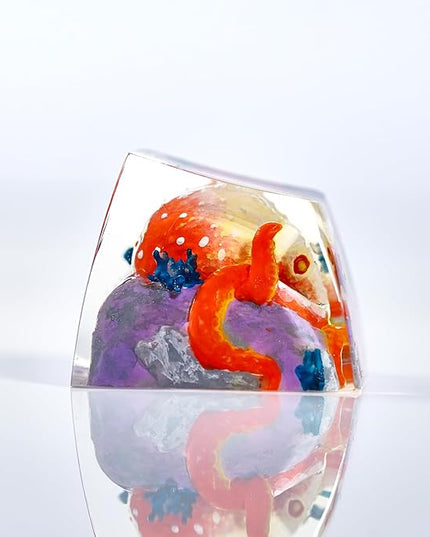 Orange Octopus Artisan Keycap R1 SA Profile Custom Ocean Sea Creatures Keycaps 1U ESC Handmade Gaming Kraken Resin Key Cap Cherry MX Switch Compatible Mechanical Keyboard Octopus Lover Gift