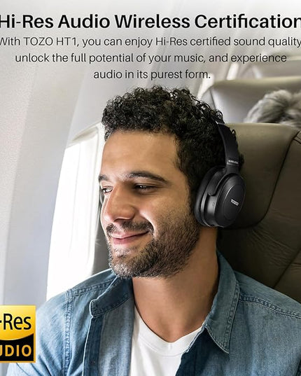 TOZO Hybrid Active Noise Cancelling Headphones, Wireless Over Ear Bluetooth Headset, 40H Playtime, Hi-Res Audio Custom EQ via App Deep Bass Comfort Fit Ear Cups, for Home Office Travel Black