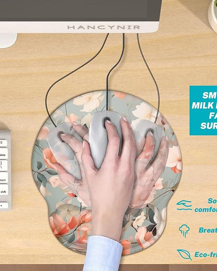 Ergonomic Mouse Pad Wrist Support, Flower Floral Gel Mouse Pads with Wrist Rest, Comfortable Pain Relief Mousepad with Non-Slip PU Base for Gaming Work Desk Accessories Office Decor