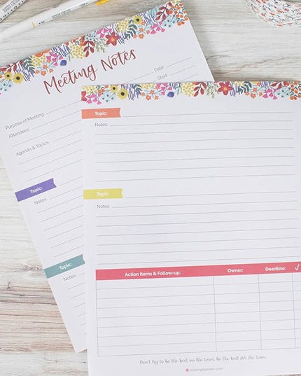 bloom daily planners 8.5" x 11" Double Sided Meeting Pad - Topics, Takeaways, Action Items & Follow-Ups - Undated Meeting Notes Agenda Organizer