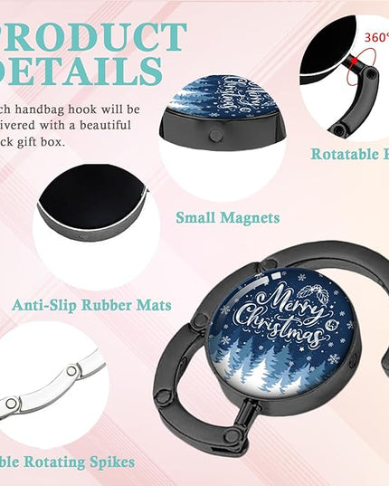 Merry Christmas Foldable Purse Hook Gifts, Christmas Tree Snowflake Handbag Hanger, Women's Bag Hanger Holder, Round Purse Table Hook, Funny Desk Decor Gifts for Women Coworker Boss Friend