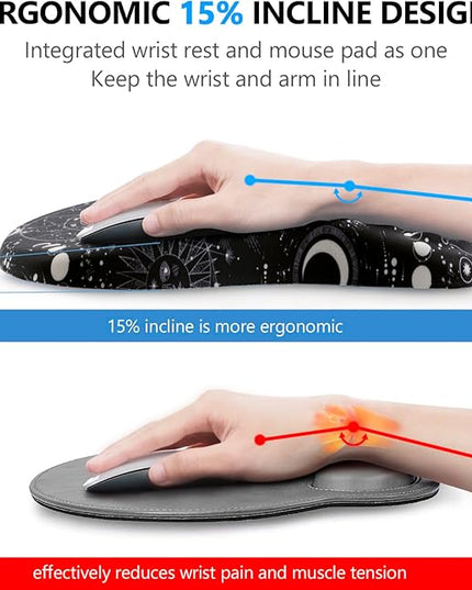 Mouse Pad Wrist Support, 2 in1 Keyboard Wrist Rest+ Ergonomic Mouse Pad, Non-Slip Wrist Rest for Computer Keyboard, Made Easy Typing & Relieve Wrist Pain(Sun Moon)