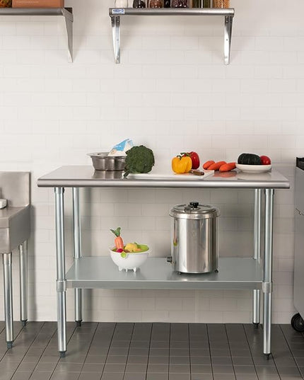 HARDURA Stainless Steel Table 30X36 Inches with Undershelf and Galvanized Legs NSF Heavy Duty Commercial Metel Table for Food Prep