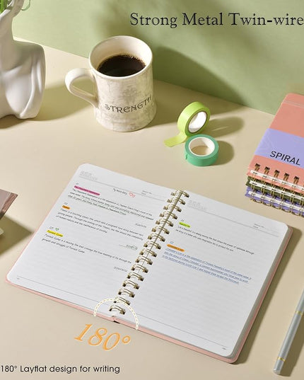 Lined Spiral Journal Notebook for Women, A5 Hardcover Notebooks for Work, 150 Numbered Pages Pink Notebook, 100GSM College Ruled Journals for Writing, Note Taking, 5.75" x 8.38"