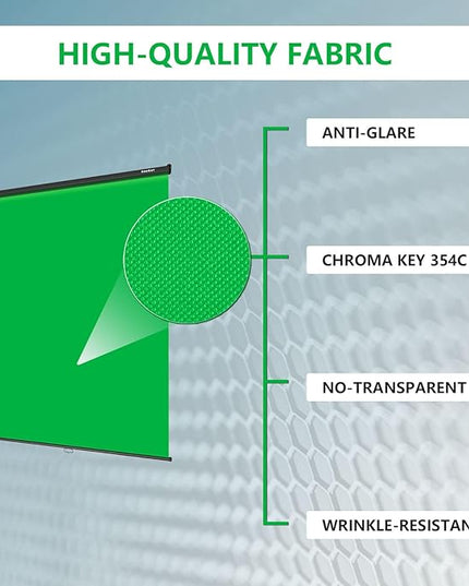 RAUBAY Retractable Pull Down Green Screen - 59.8" x 86.6" Collapsible Wall-Mount Background for Professional Video Production, Chroma Key Backdrop for YouTube, TikTok, Streaming, Video Conferencing
