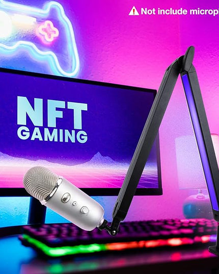 Boom Arm with RGB Light - Mic Arm for HyperX QuadCast, Blue Yeti, Shure SM7B, Rode and Most Gaming Mic, Height adjustable Mic Boom Arm Microphone Arm, Desk Mic Stand for Most USB Microphone By SUNMON