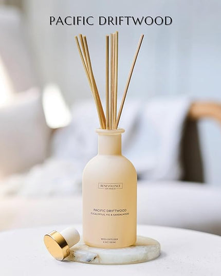 Benevolence LA Reed Diffuser for Home | Eucalyptus, Fig & Sandalwood | Elegant Home & Bathroom Decor | Fragrance Diffuser with Sticks for Bathroom - Malibu Sands Collection