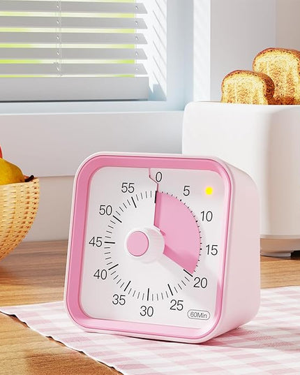 InfPokid Visual Timer for Kids with Pause Function, 60 Minute Countdown Timer for Kids Desk Study, Teaching, Kitchen Cooking, Office Meetings, Time Management for ADHD (Pink)