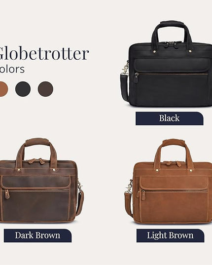 Luxorro Full Grain Leather Briefcase for Men, Top Choice Gifts for Men, Handcrafted Leather Laptop Bag with Multiple Compartments and Brass Hardware, Fits 15.6 Inch Laptop