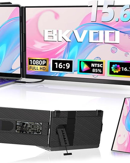 BKVOO Laptop Screen Extender Dual Monitor - 15.6" Portable Monitor Detachable IPS 1080P FHD 85% NTSC Travel Screen USB-C HDMI Port Compatible with Wins Mac Chrome Dex Fits 13-17" Laptops