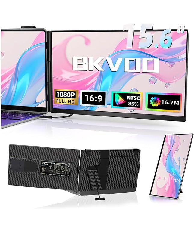 BKVOO Laptop Screen Extender Dual Monitor - 15.6" Portable Monitor Detachable IPS 1080P FHD 85% NTSC Travel Screen USB-C HDMI Port Compatible with Wins Mac Chrome Dex Fits 13-17" Laptops