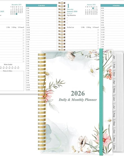 Daily Planner 2026 Full Page Per Day- 2026 Daily & Monthly Planner from January 2026 to December 2026, Day Planner 2026 with 12 Months Tabs, 8.5" x 11", Pink Flowers