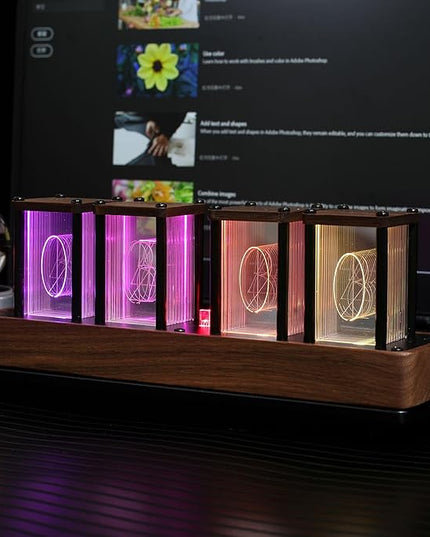 Adventurers Nixie Tube Clock , Digital Tube Desk Clock, Retro Modern Wooden Clock, LED Digital Clock, Full Color Custom RGB and 12/24h Display, The to Decorate The Room (4 Numbers)