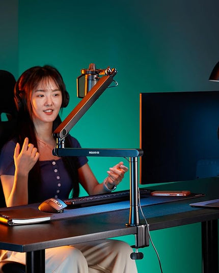 Mount-It! Mic Arm, Microphone Boom Arm, Adjustable Full Motion Mic Desk Mount, for Streaming, Gaming, Podcast, Recording, 3/8" and 5/8" Compatible, Low Profile Design, Height up to 27.8", Black