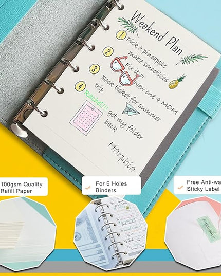 A7 Planner Refill,4 Packs per Set, Line Paper, A7 Binder Refills 6 Ring with Label Stickers Gift,Mini Binder Refills,6 hole/100gsm Thick Paper/4.84 x 3.23'', Harphia