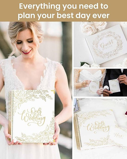 bloom daily planners Hard Cover Wedding Day Planner & Organizer (Undated) - 9" x 11" - Gold Floral