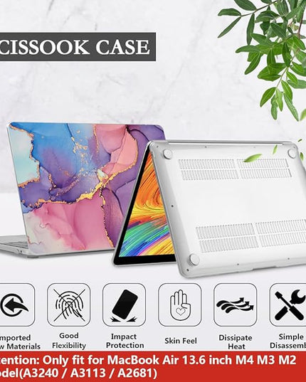 CISSOOK Compatible with MacBook Air 13.6 inch Case 2025 2024 2022 Release M4 M3 M2 Chip, Marble Plastic Hard Shell Case Keyboard Cover for MacBook Air 13.6 inch A3240 A3113 A2681, Purple Marble