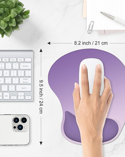 ITNRSIIET Ergonomic Mouse Pad, Cushioned Gel Wrist Rest, Non-Slip Base, Smooth Surface, Cute Multi-Color, 9.5 x 8.2 in, Lavender Fade