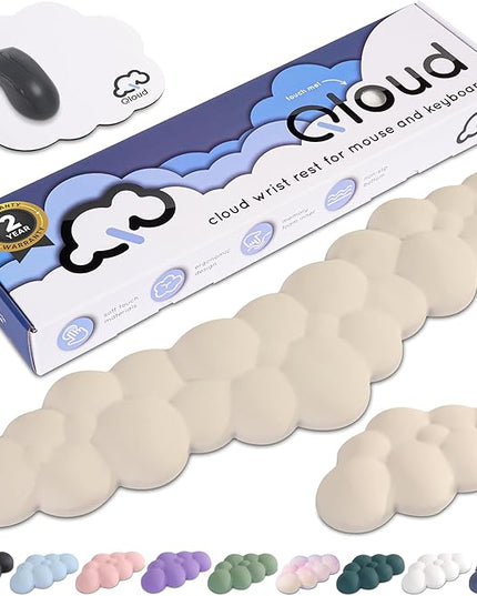 Qloud Cloud Wrist Rest Keyboard Wrist Rest for Computer Keyboard Pad, Cloud Keyboard Wrist Rest, Wrist Pad for Keyboard, Memory Foam, Non Slip Base, Comes with Mouse Pad - Beige