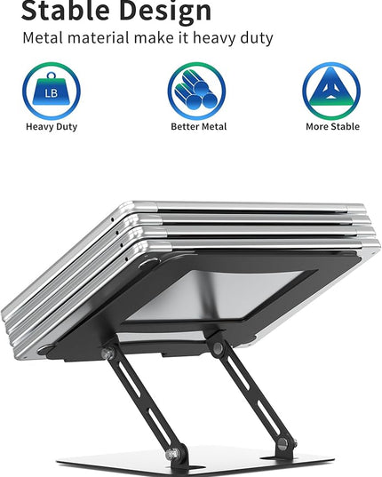 SOUNDANCE Laptop Stand for Desk with Stable Heavy Base, Adjustable Height Multi-Angle, Ergonomic Metal Riser Holder, Foldable Mount Elevator, Compatible with 10 to 15.6 Inches PC Computer, Black